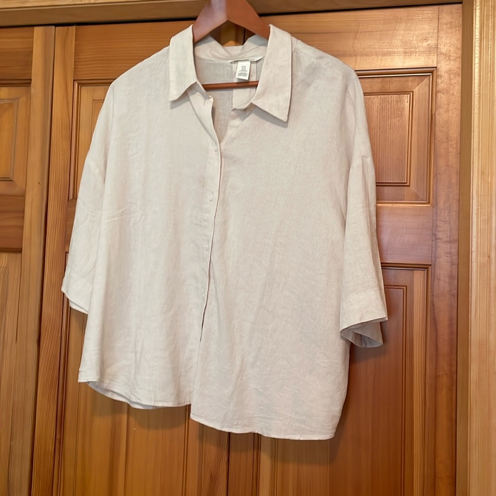 Linen Blend button down half sleeve shirt